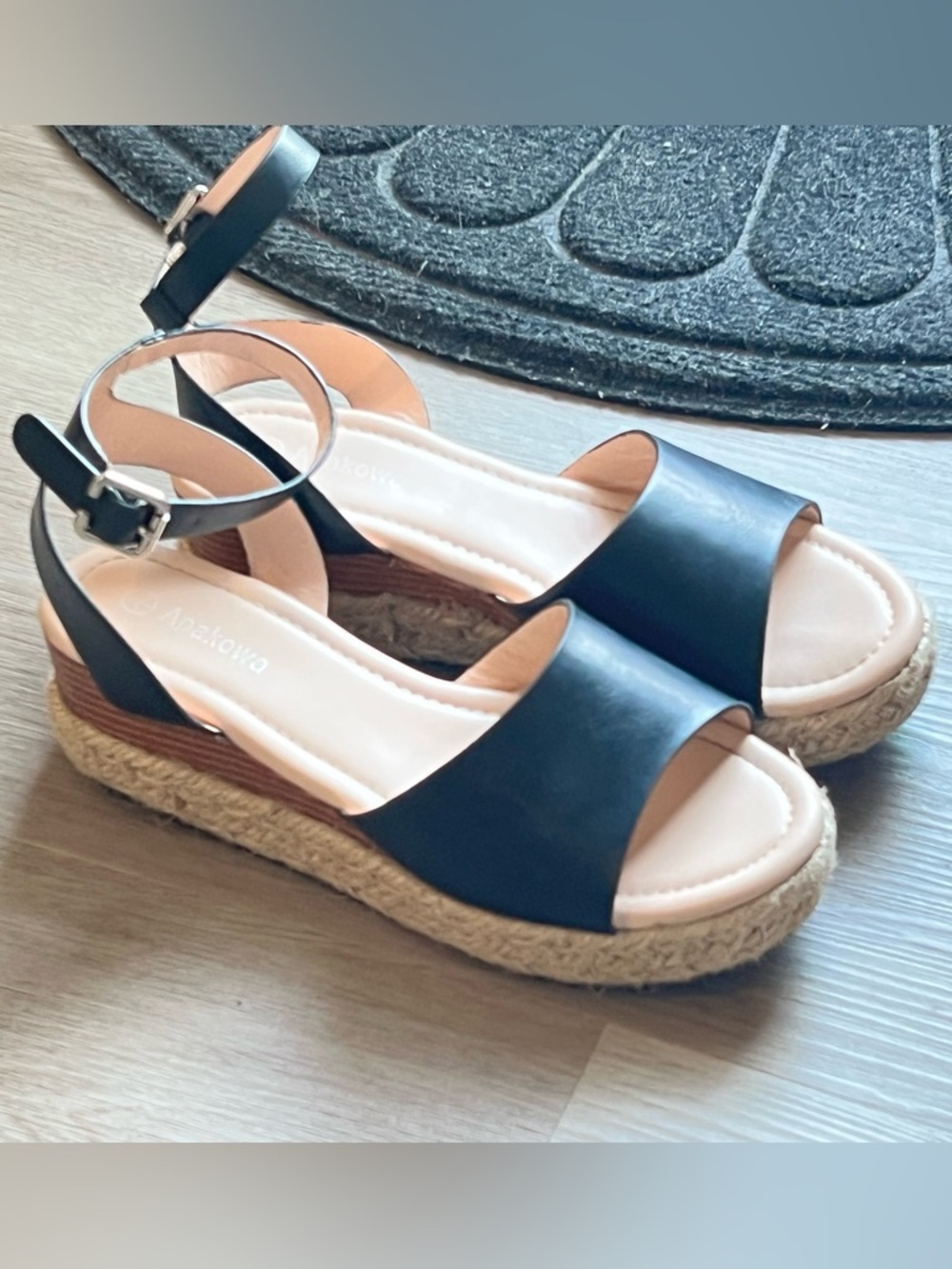 Girls Size 5 Black and Tan Espadrille Platform Sandals with Ankle Straps Bundle